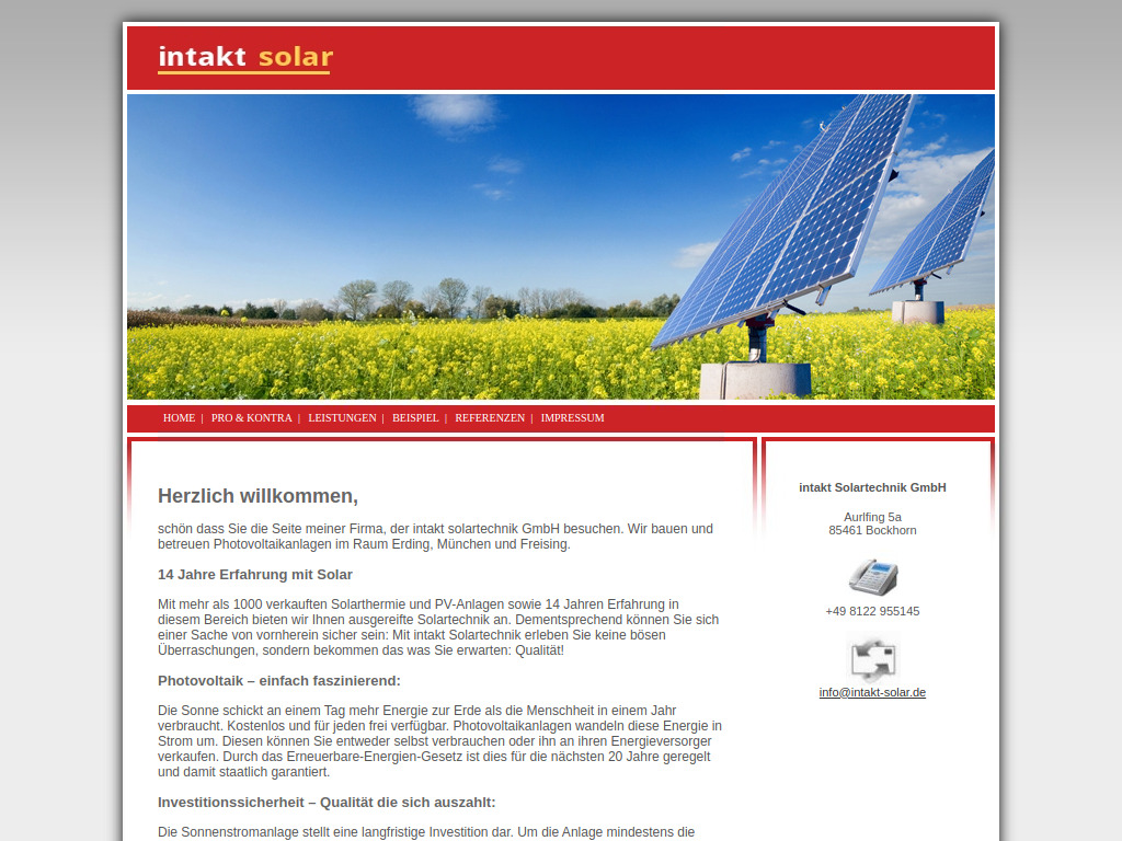 Website von intakt Solartechnik GmbH in Bockhorn