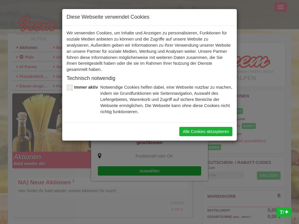 Website von Irem Döner in Alpen