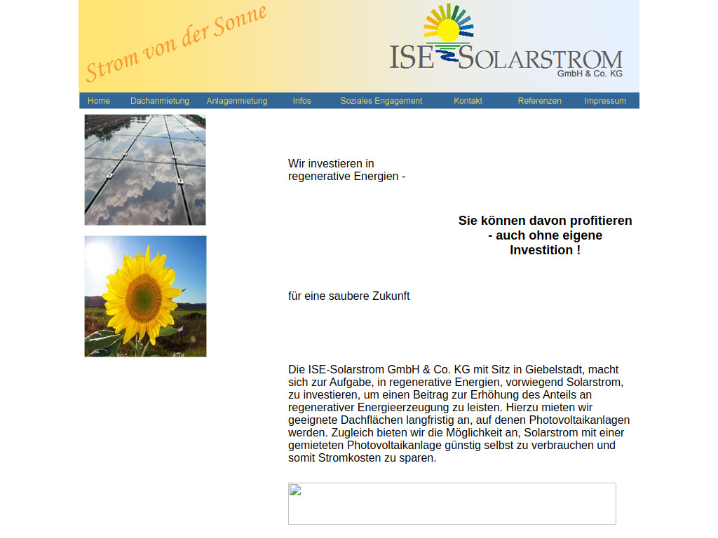 Website von ISE Solarstrom GmbH & Co. KG in Giebelstadt