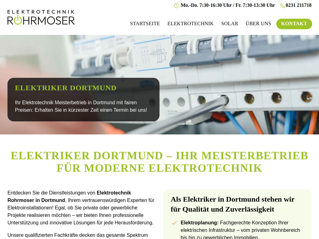 Website von ROHRMOSER Elektrotechnik & Solar in Dortmund