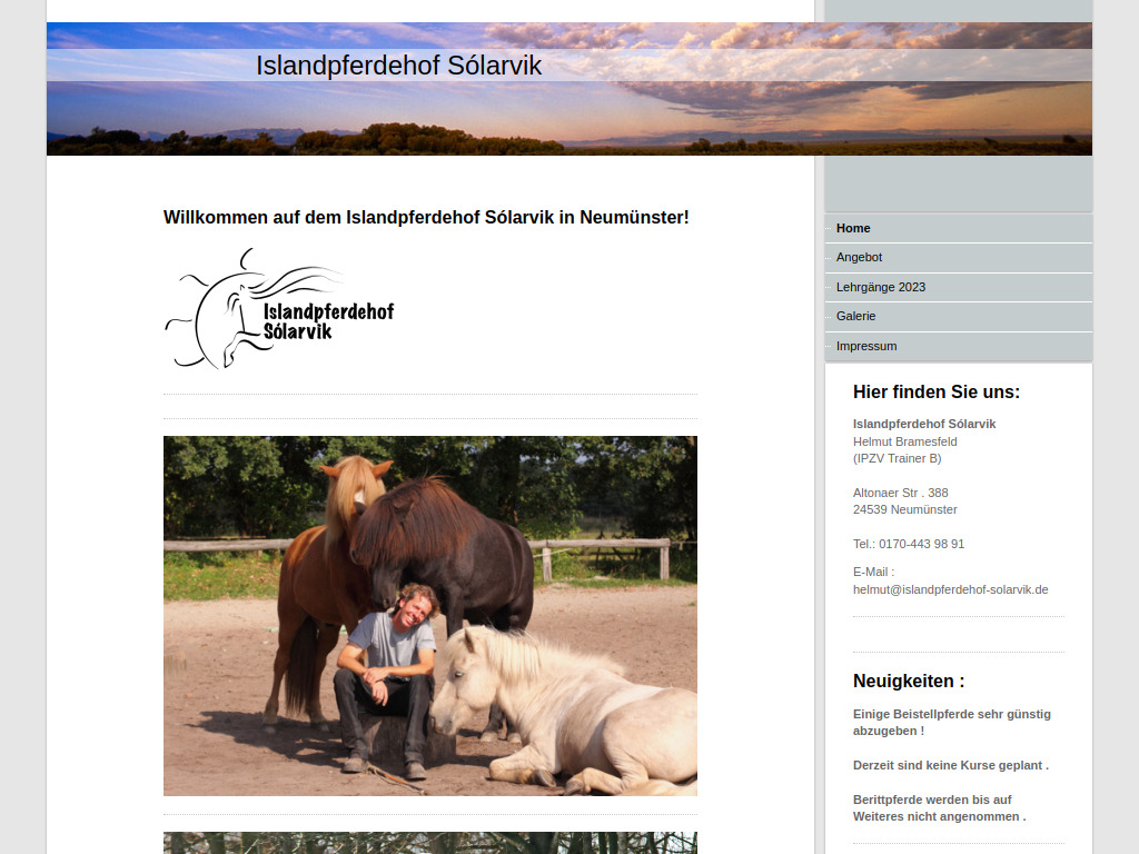 Website von Islandpferdehof Sólarvik in Neumünster