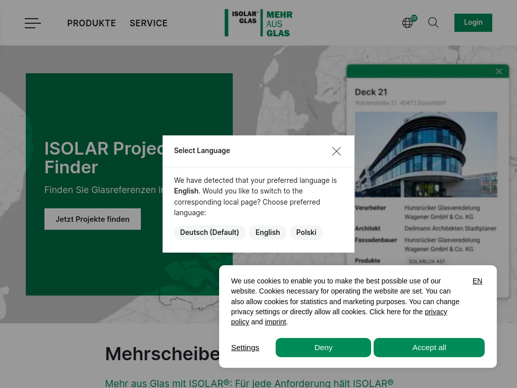 Website von ISOLAR-Glas in München