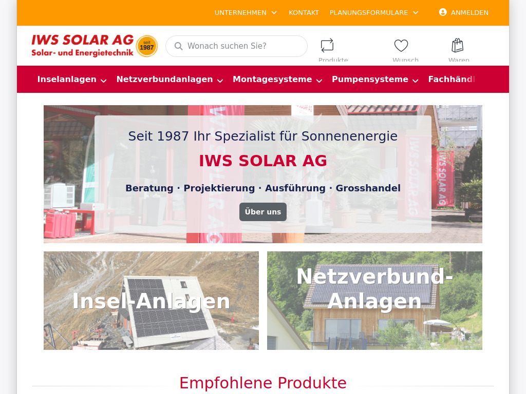 Website von IWS SOLAR AG in Bauma