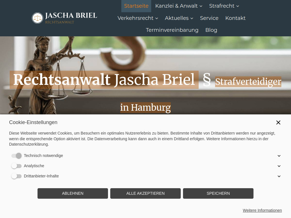 Website von Rechtsanwalt Jascha Briel in Hamburg