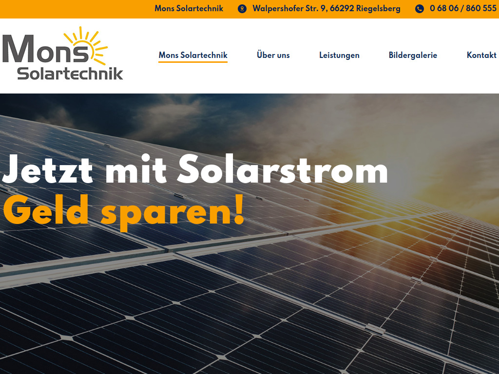 Website von Mons Solartechnik in Riegelsberg