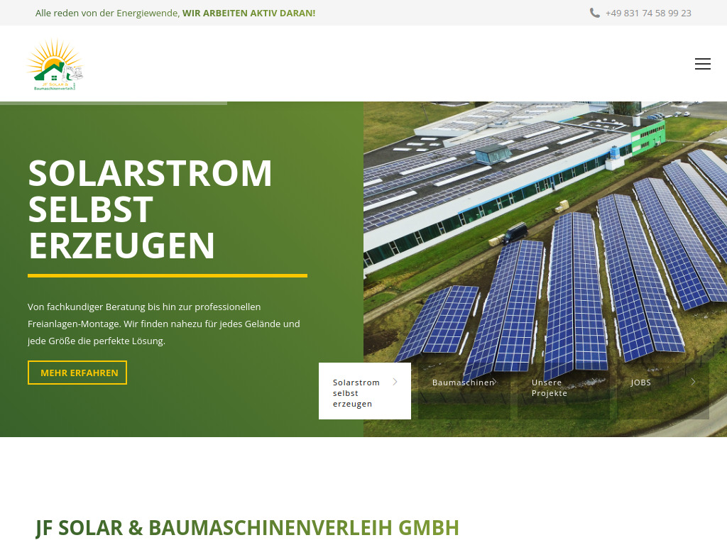 Website von JF Solar & Baumaschinenverleih GmbH in Kempten (Allgäu)