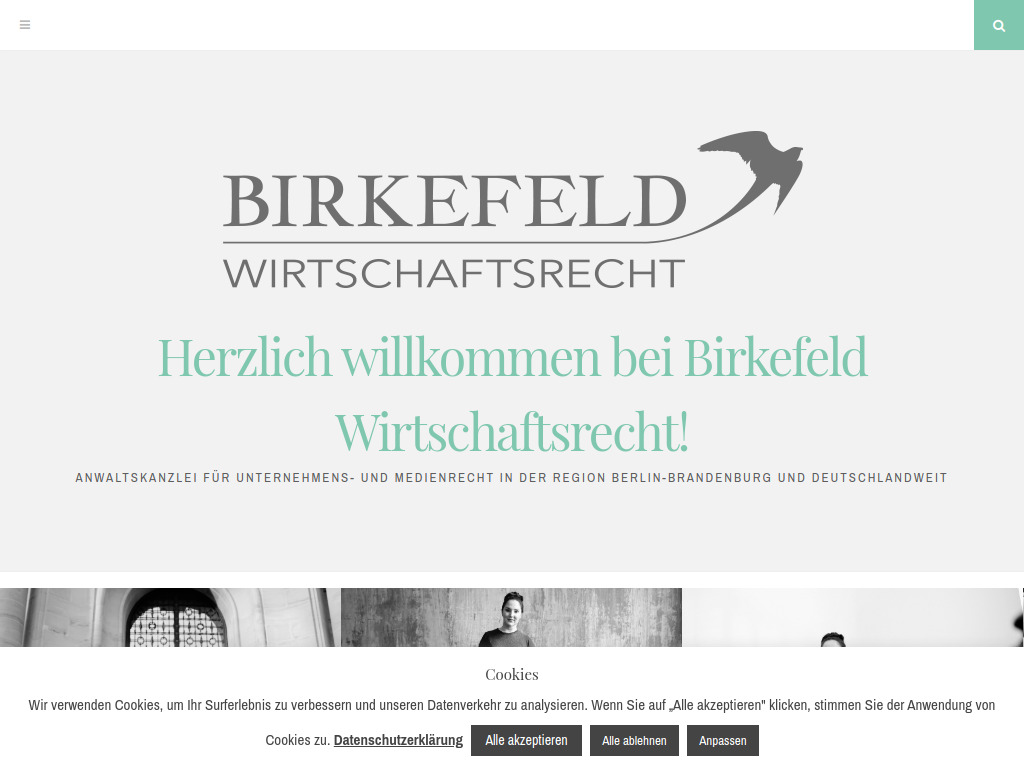 Website von Willkommen - Herzlich willkommen bei Birkefeld Wirtschaftsrecht!