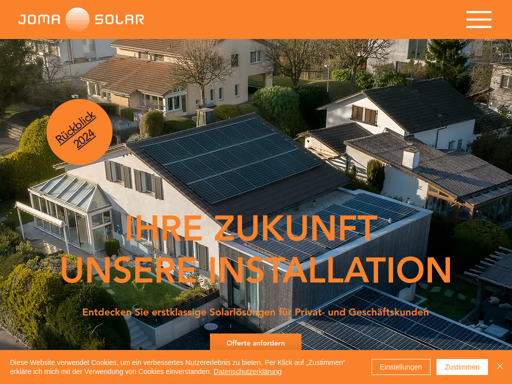 Website von JOMA Solar GmbH in Wettingen