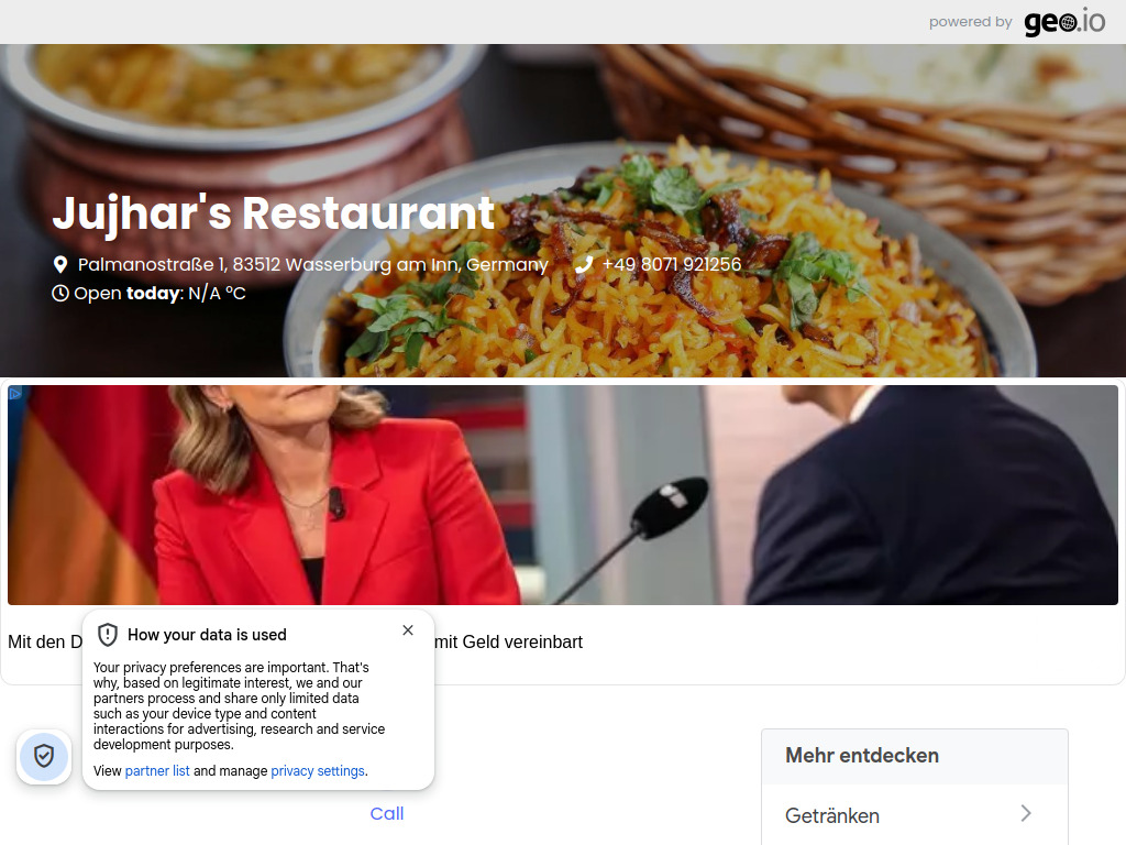Website von Jujhar's Restaurant in Wasserburg am Inn