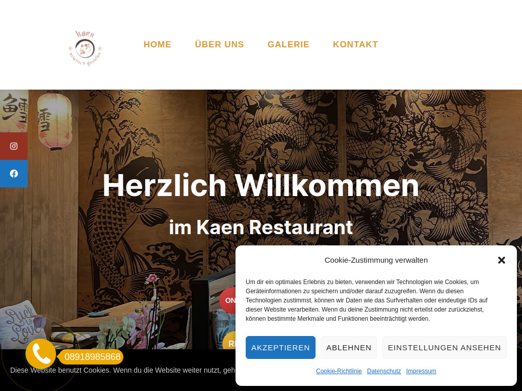 Website von Kaen Restaurant in München
