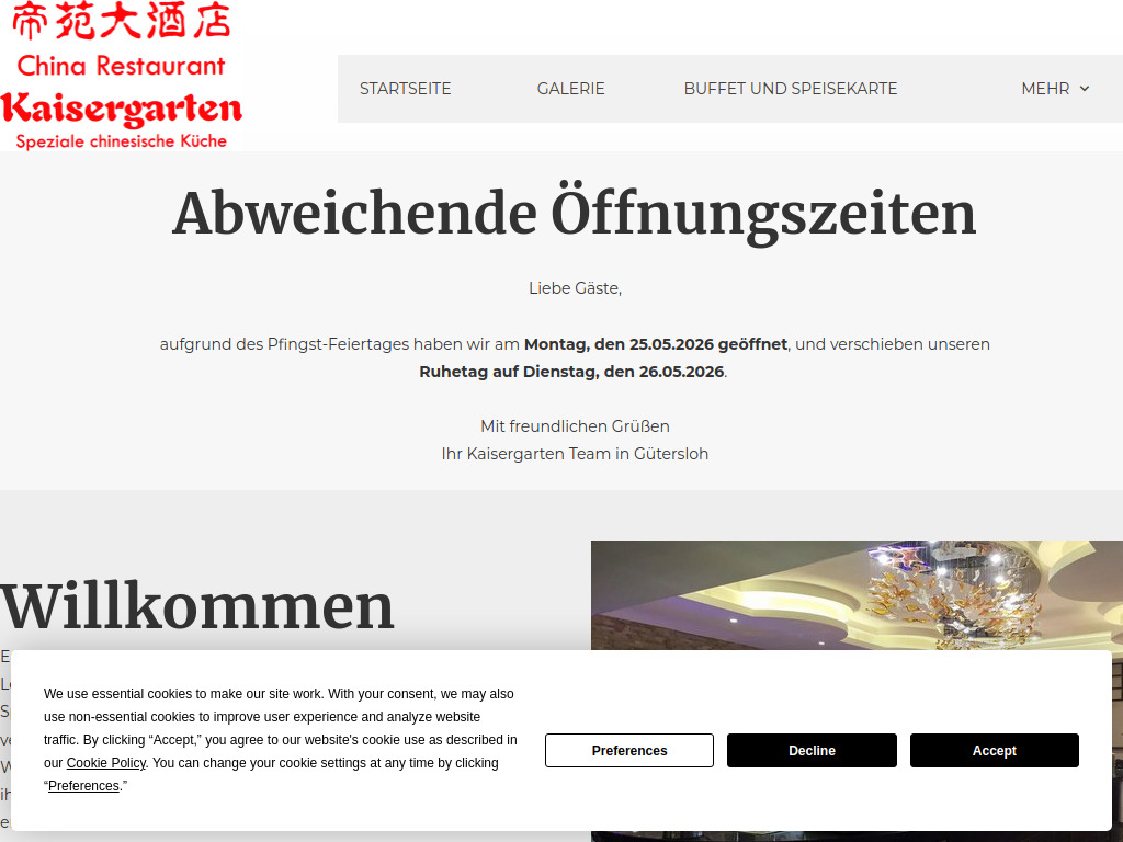 Website von Kaisergarten Gastronomie GmbH in Gütersloh