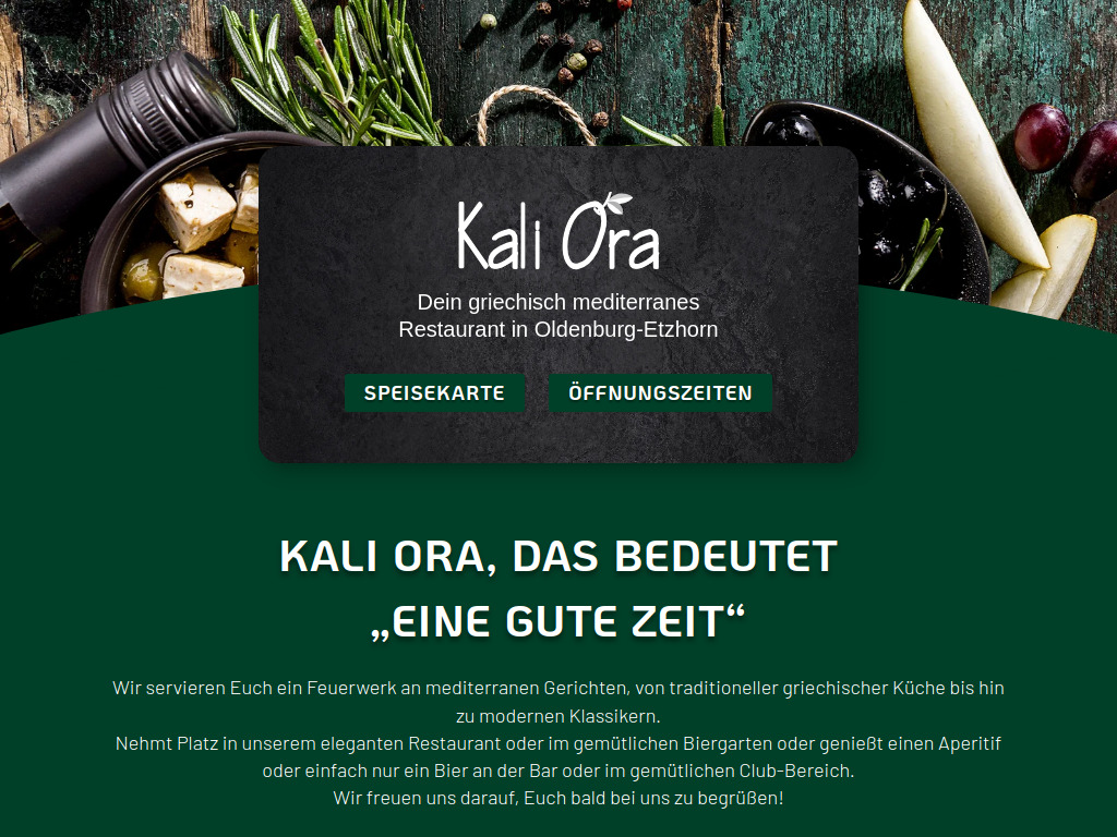Website von Restaurant Kali Ora in Oldenburg