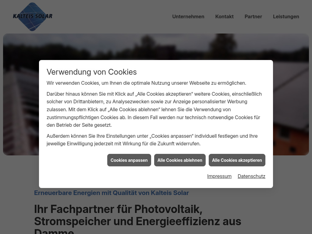 Website von Kalteis Solar UG in Damme