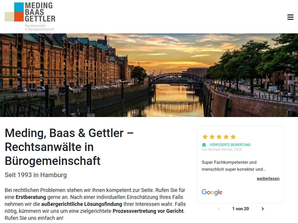 Website von Meding, Baas & Gettler - Rechtsanwälte in Bürogemeinschaft in Hamburg