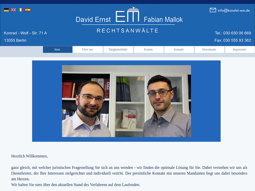 Website von Rechtsanwälte Ernst & Mallok in Berlin