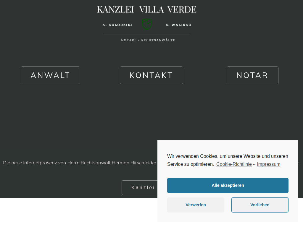 Website von Kanzlei Villa Verde – Alexandra Kolodziej & Sarah Walisko Sozietät in Bottrop