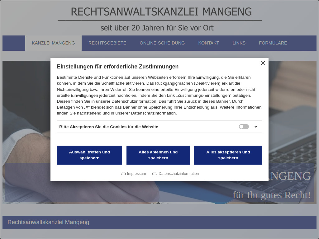 Website von Rechtsanwaltskanzlei Mangeng in Hohenhameln