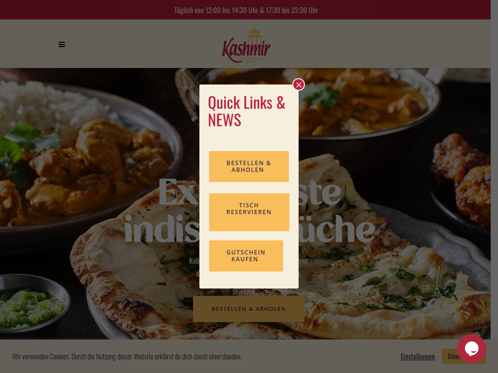 Website von Indisches Restaurant KASHMIR GmbH in Leonberg