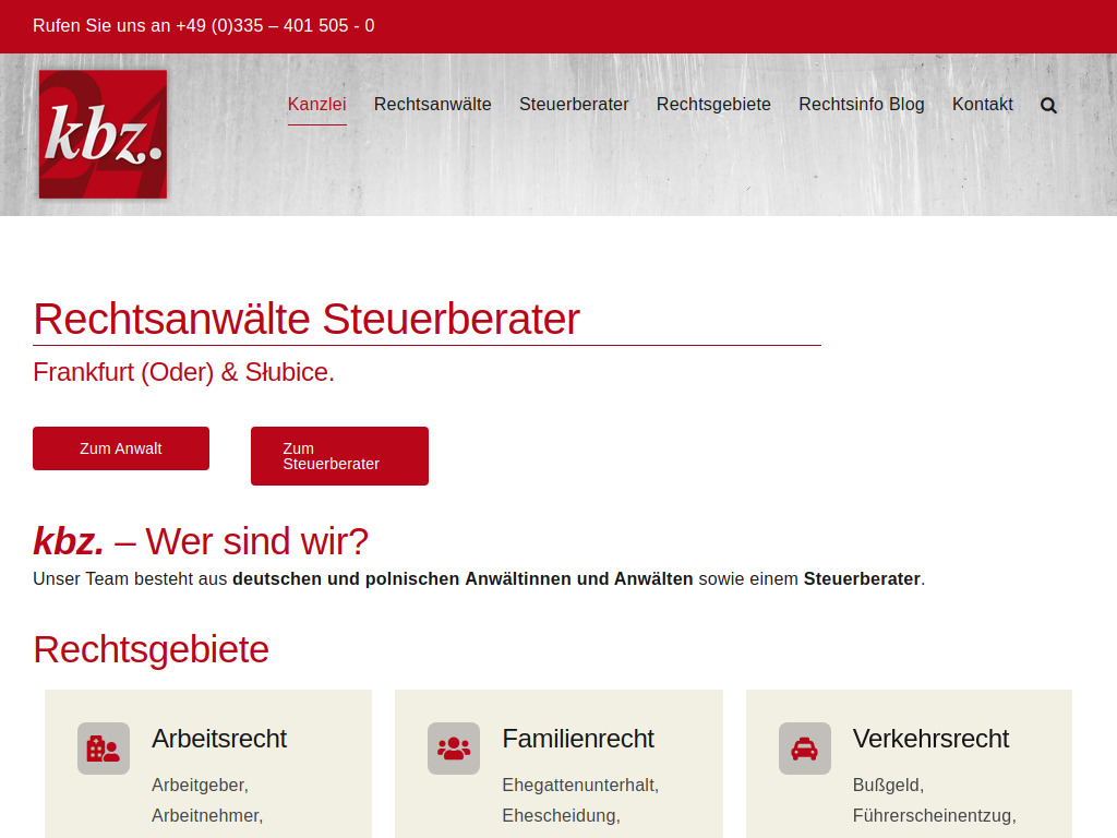 Website von kbz. Rechtsanwälte Steuerberater in Frankfurt (Oder)