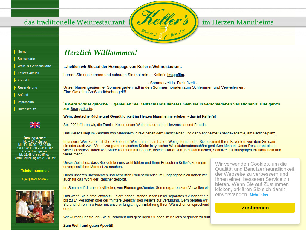 Website von Keller's Weinrestaurant in Home
Home