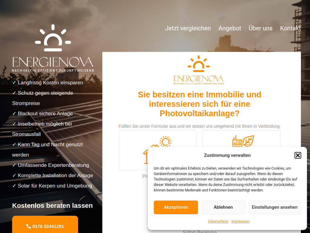 Website von Energienova in Kerpen