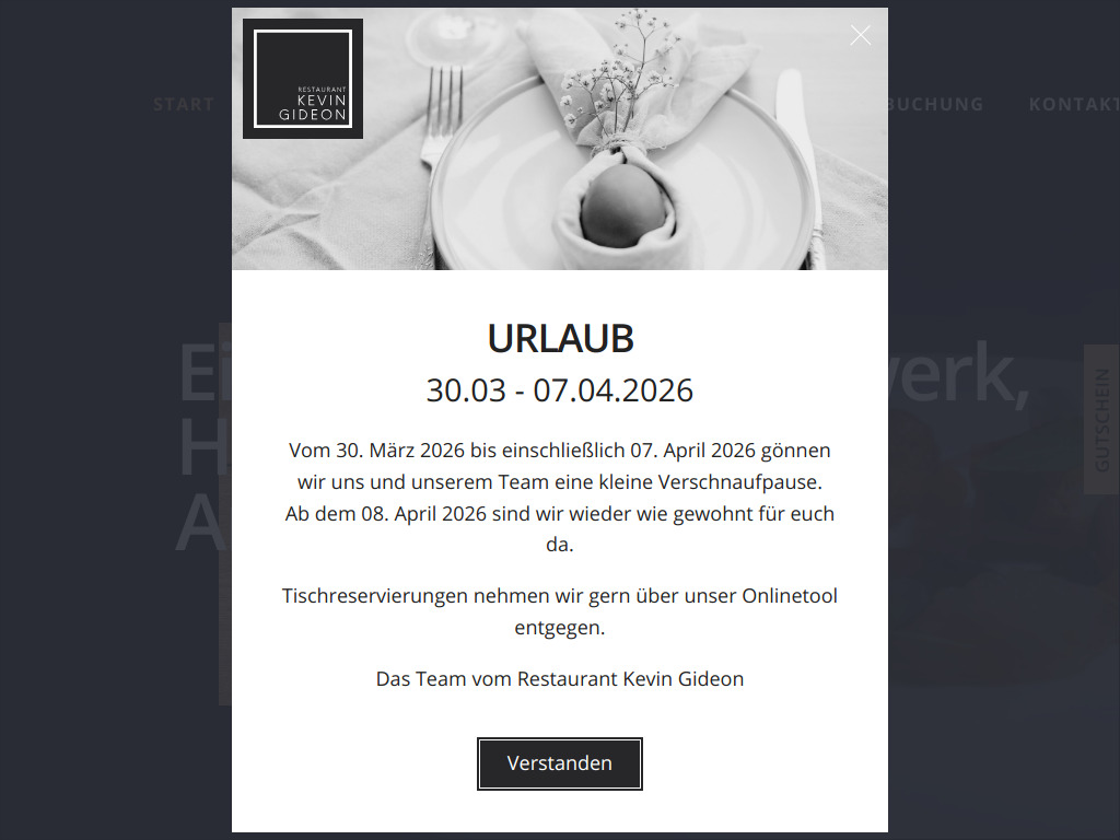 Website von Restaurant Kevin Gideon in Oldenburg
