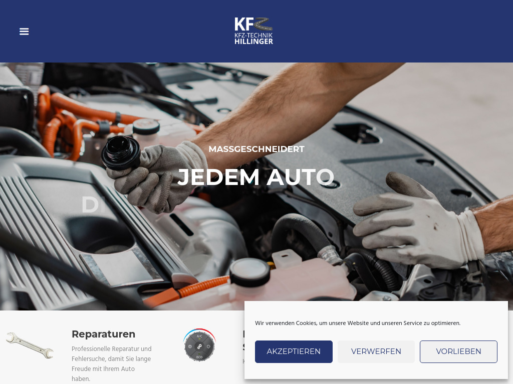 Website von KFZ-Technik Hillinger in Gallbrunn