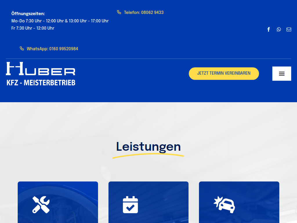 Website von KFZ-Meisterbetrieb Huber GmbH in Bruckmühl