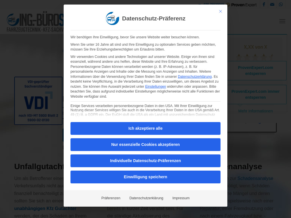 Website von Ingenieur- und Kfz-Sachverständigenbüro Sécrit GmbH in Berlin