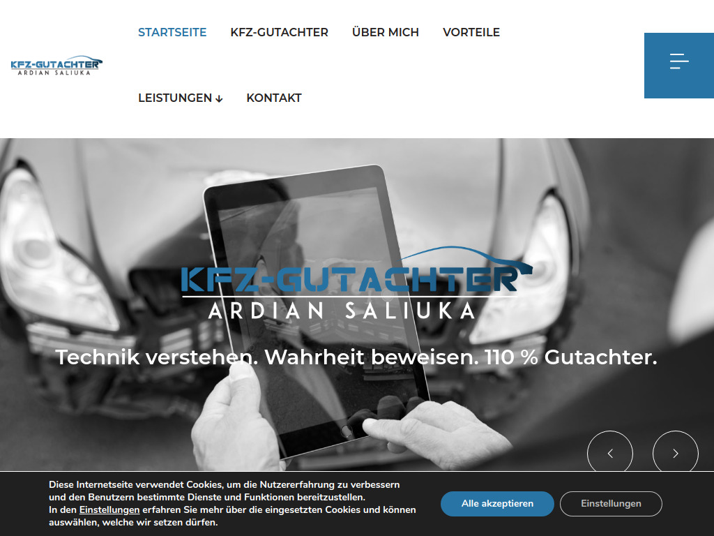 Website von KFZ-Gutachter Ardian Saliuka in Sankt Augustin