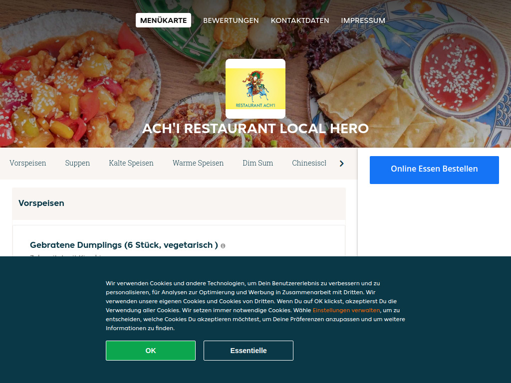 Website von Ach'i Restaurant Local Hero - Essen online bestellen in Zürich
