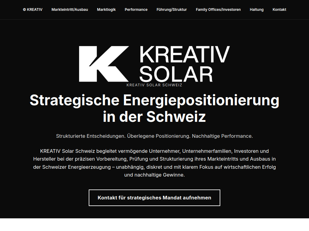 Website von KREATIV Solar Schweiz in Wollerau