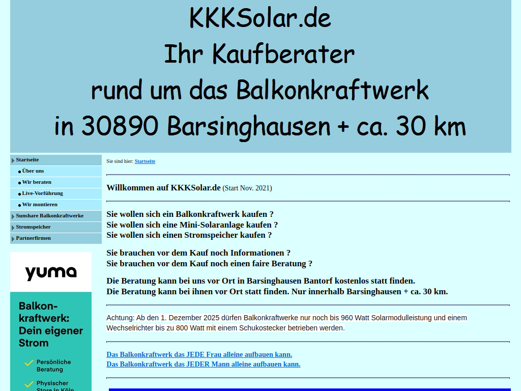 Website von KKKSolar.de Balkonkraftwerke Beratung Barsinghausen in Barsinghausen