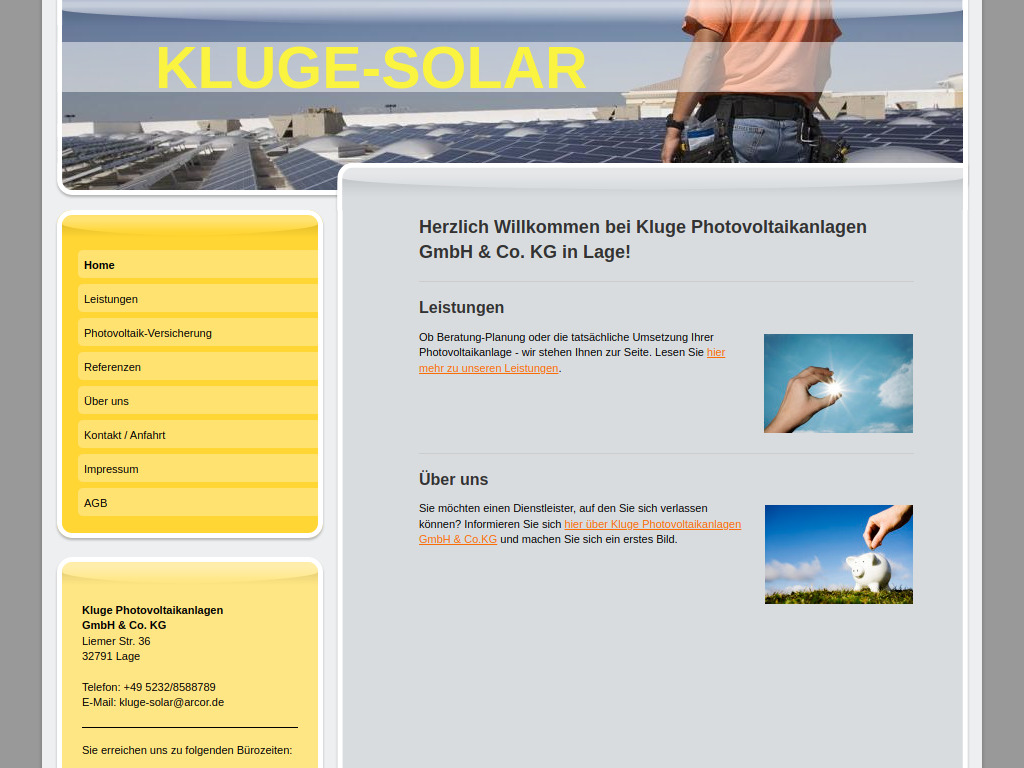 Website von Kluge Photovoltaikanlagen GmbH & Co.KG in Lage