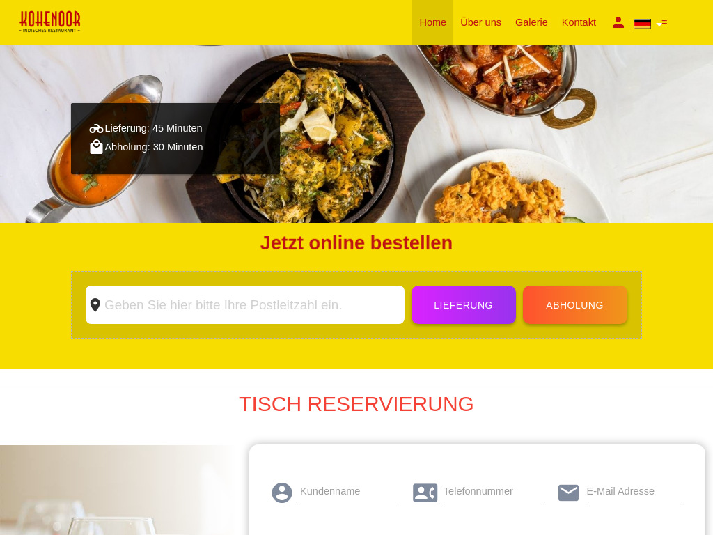 Website von Kohenoor Indisches Restaurant in Tübingen