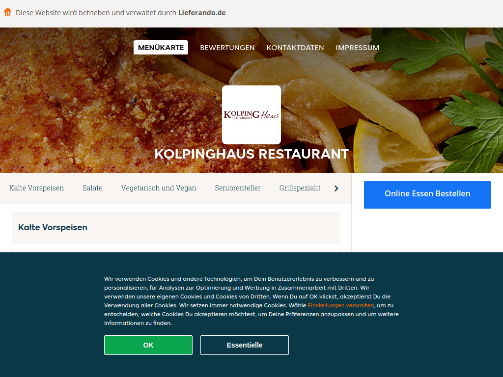 Website von Kolpinghaus Restaurant - Essen online bestellen in Essen in Essen