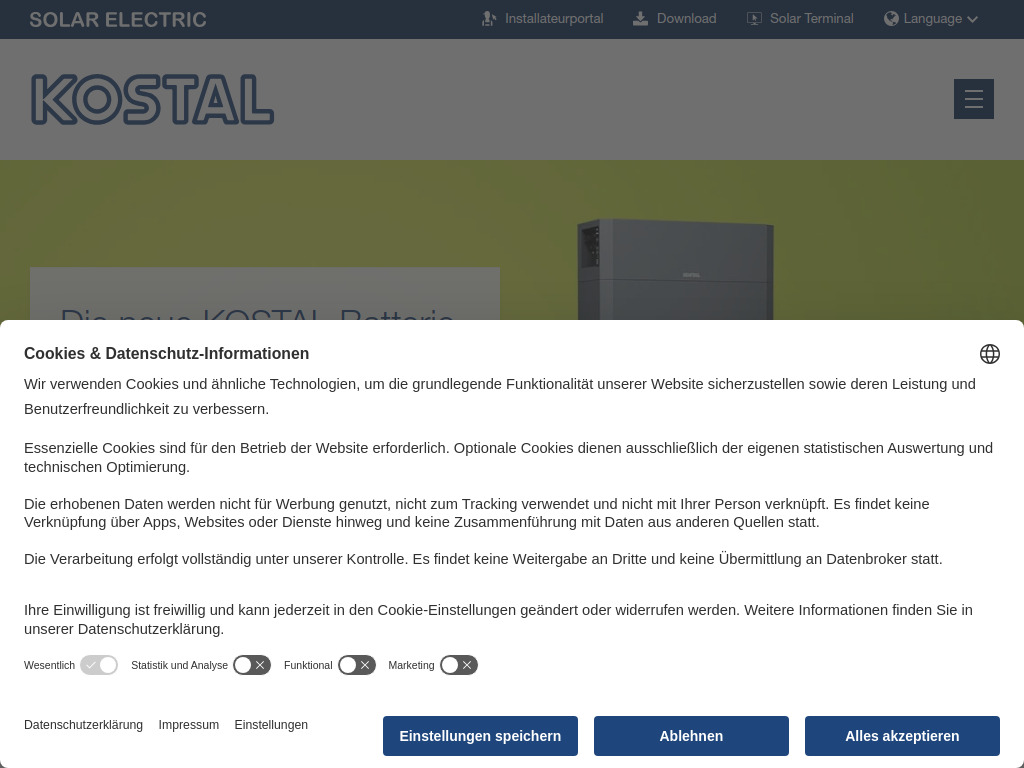 Website von KOSTAL Solar Electric GmbH in Freiburg i. Br.