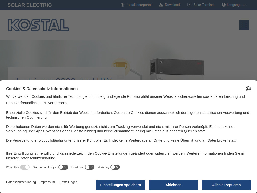 Website von KOSTAL Solar Electric GmbH in Freiburg i. Br.