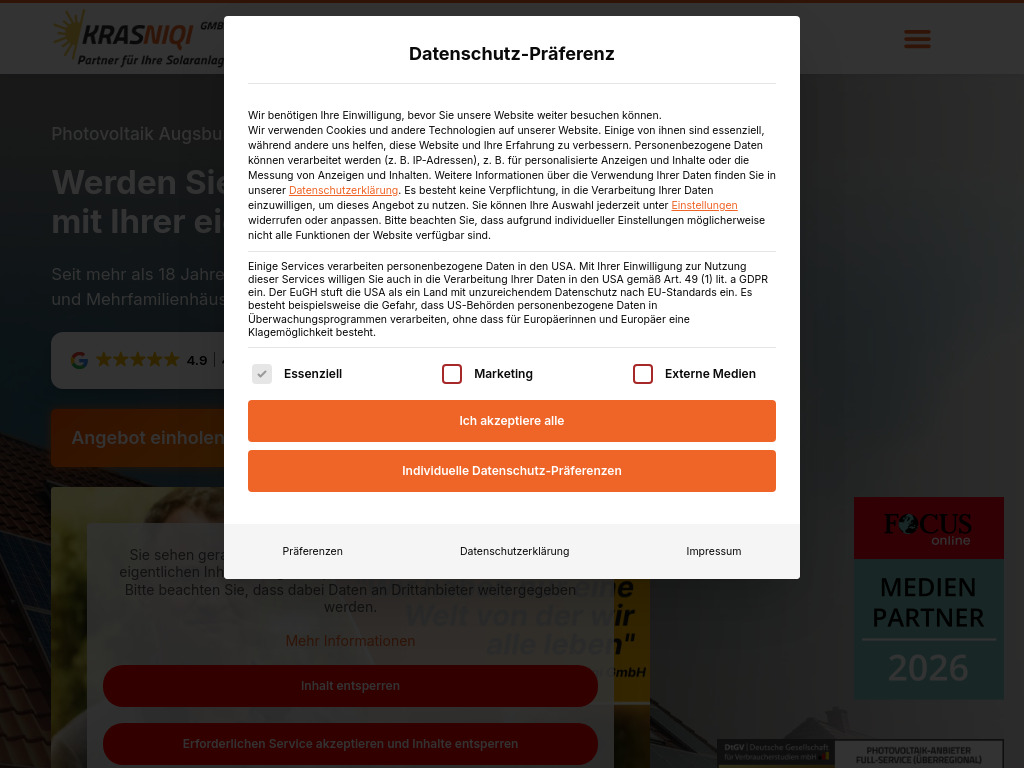 Website von Krasniqi GmbH in Zusmarshausen