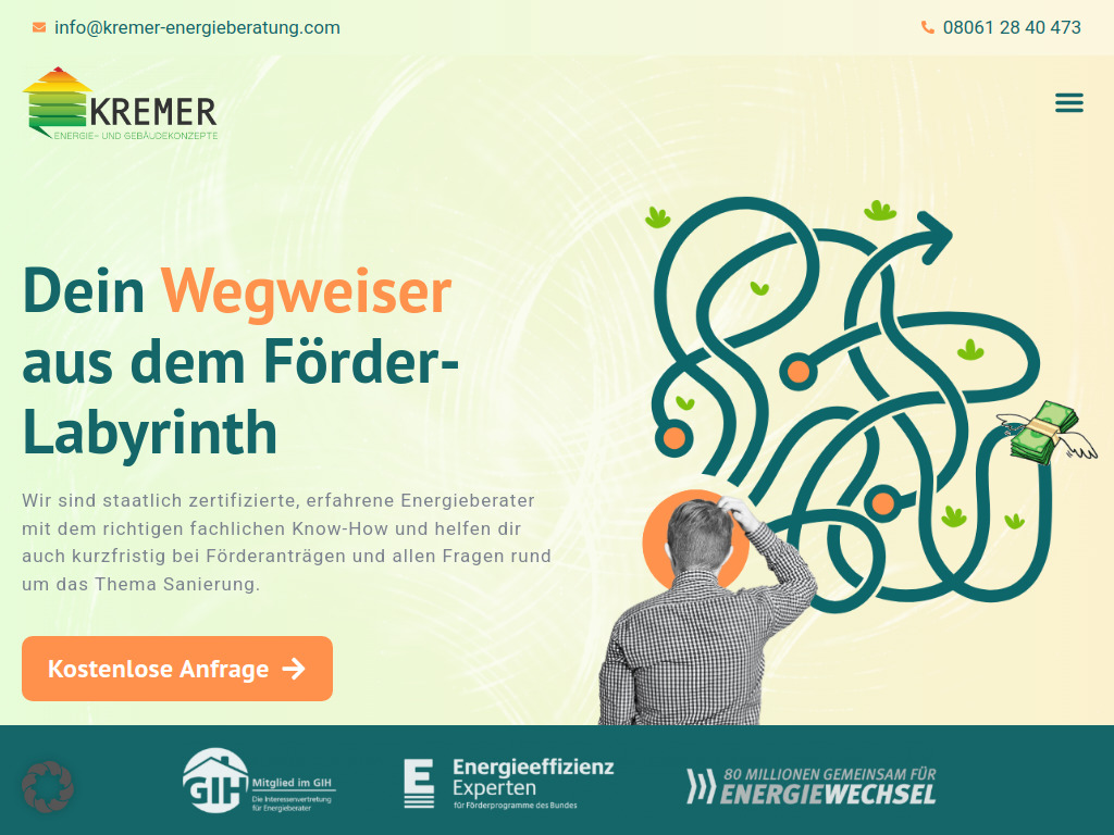 Website von Kremer Energie- und Gebäudekonzepte in Bruckmühl