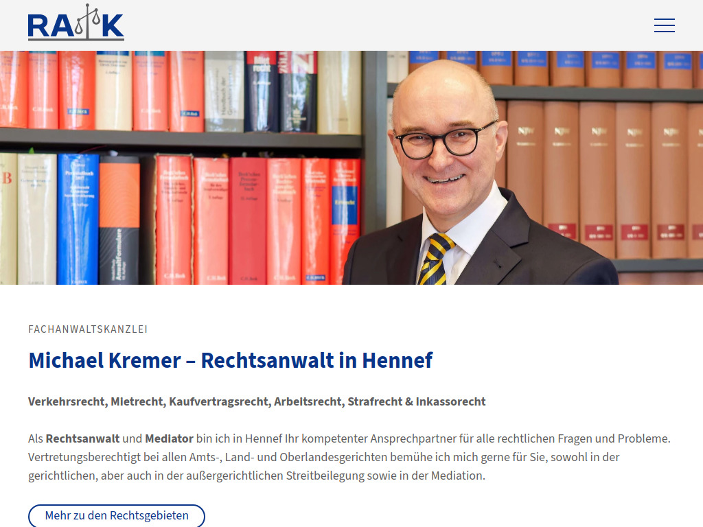 Website von Rechtsanwaltskanzlei Kremer in Hennef