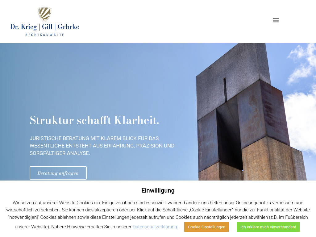 Website von Dr. Krieg Gill Gehrke Rechtsanwälte GbR in Köln-Rodenkirchen-Hahnwald