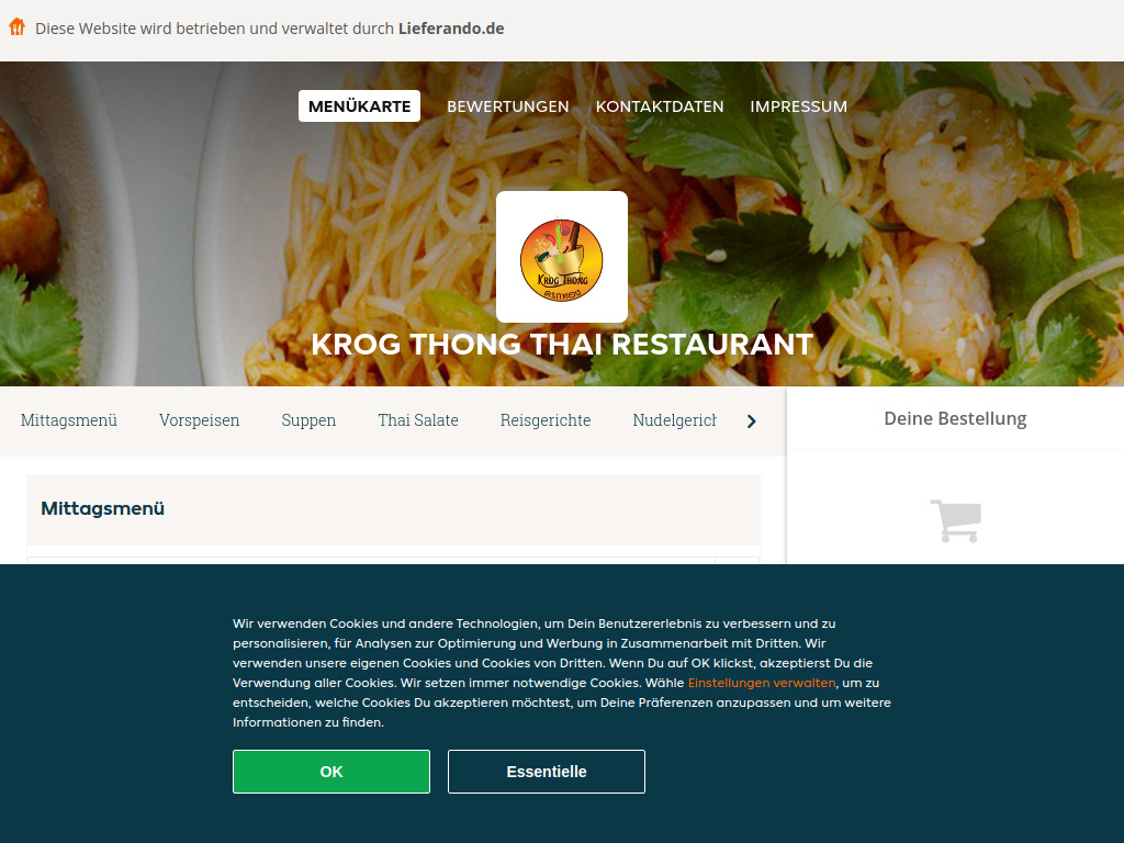 Website von Krog Thong Thai Restaurant in Worms