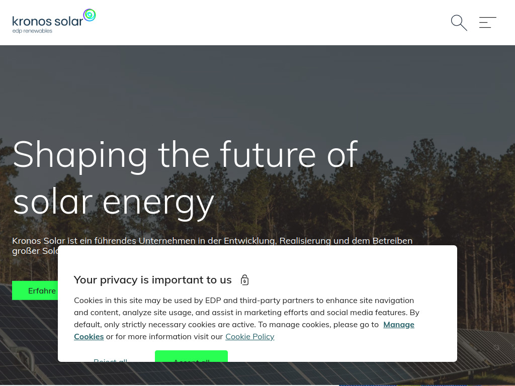 Website von Kronos Solar Projects GmbH in München