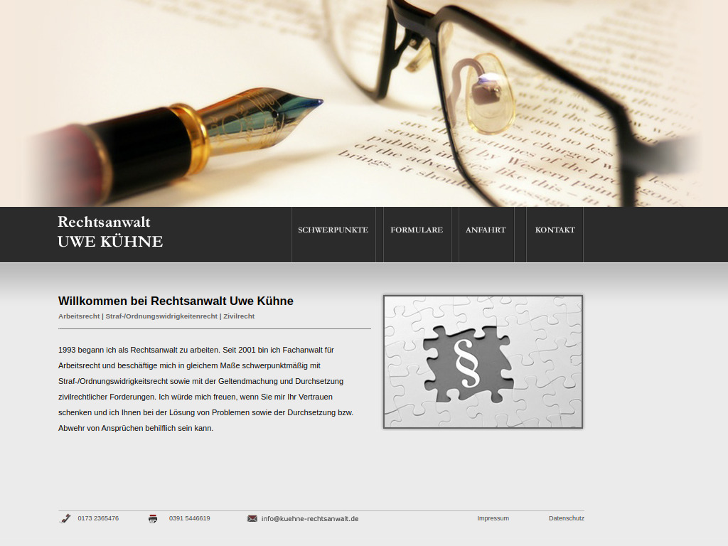 Website von Rechtsanwalt Uwe Kühne in Magdeburg