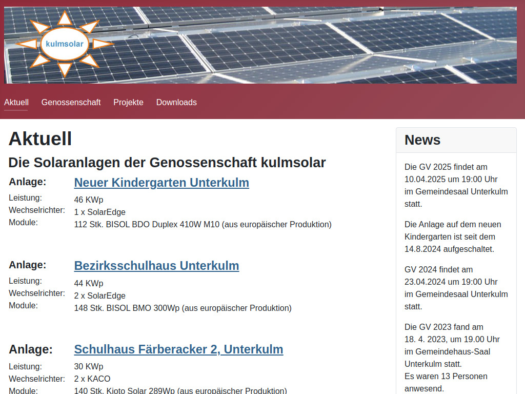 Website von kulmsolar in Unterkulm