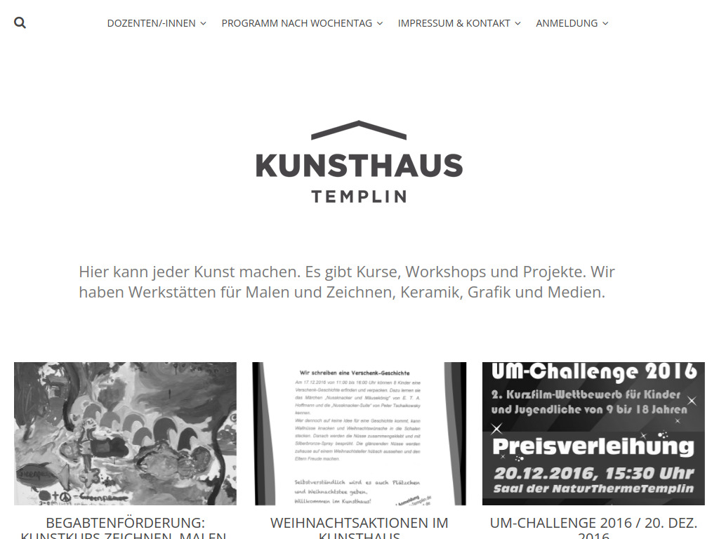 Website von Kunsthaus Templin in Templin