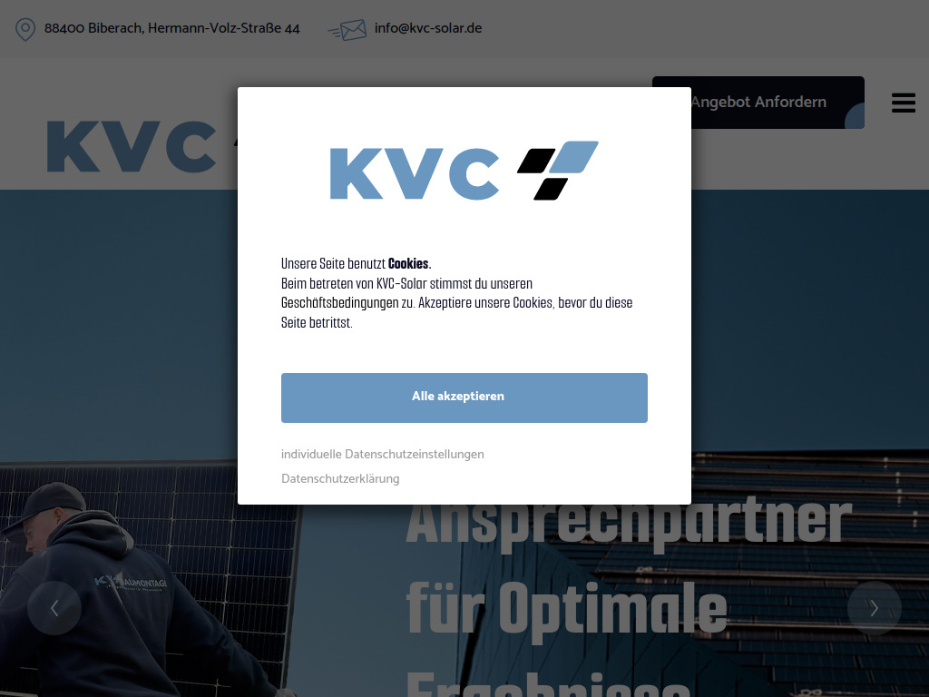 Website von KVC Solar GmbH in Biberach