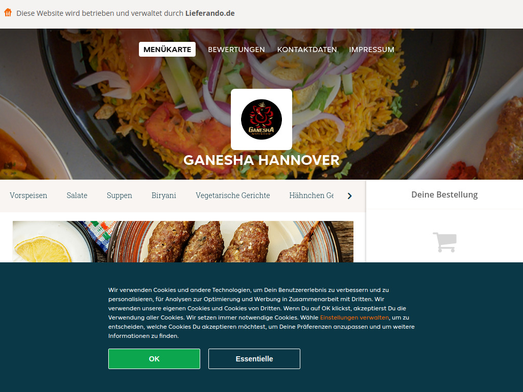 Website von Ganesha Hannover - Essen online bestellen in Hannover