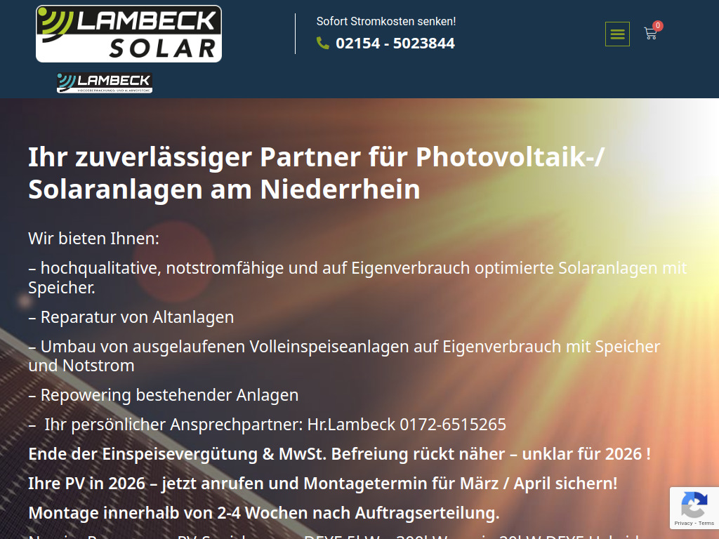 Website von Lambeck-Solar in Willich